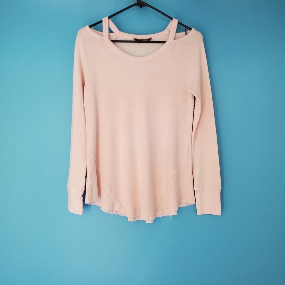 Peyton Jensen Top Size Small Light Pink Waffle Knit Slit Sleeve